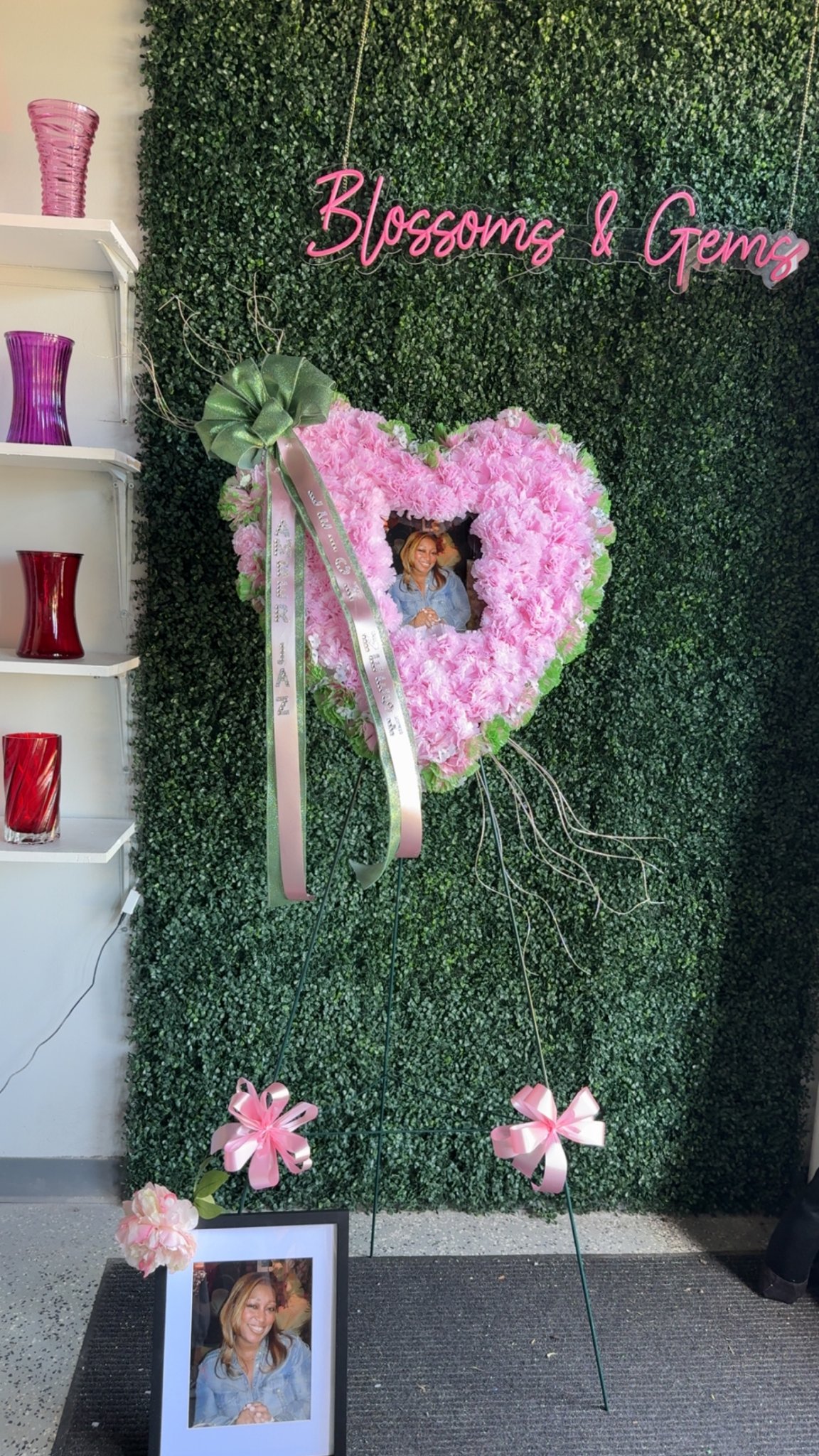 Forever In Our Hearts pink heart photo arrangement